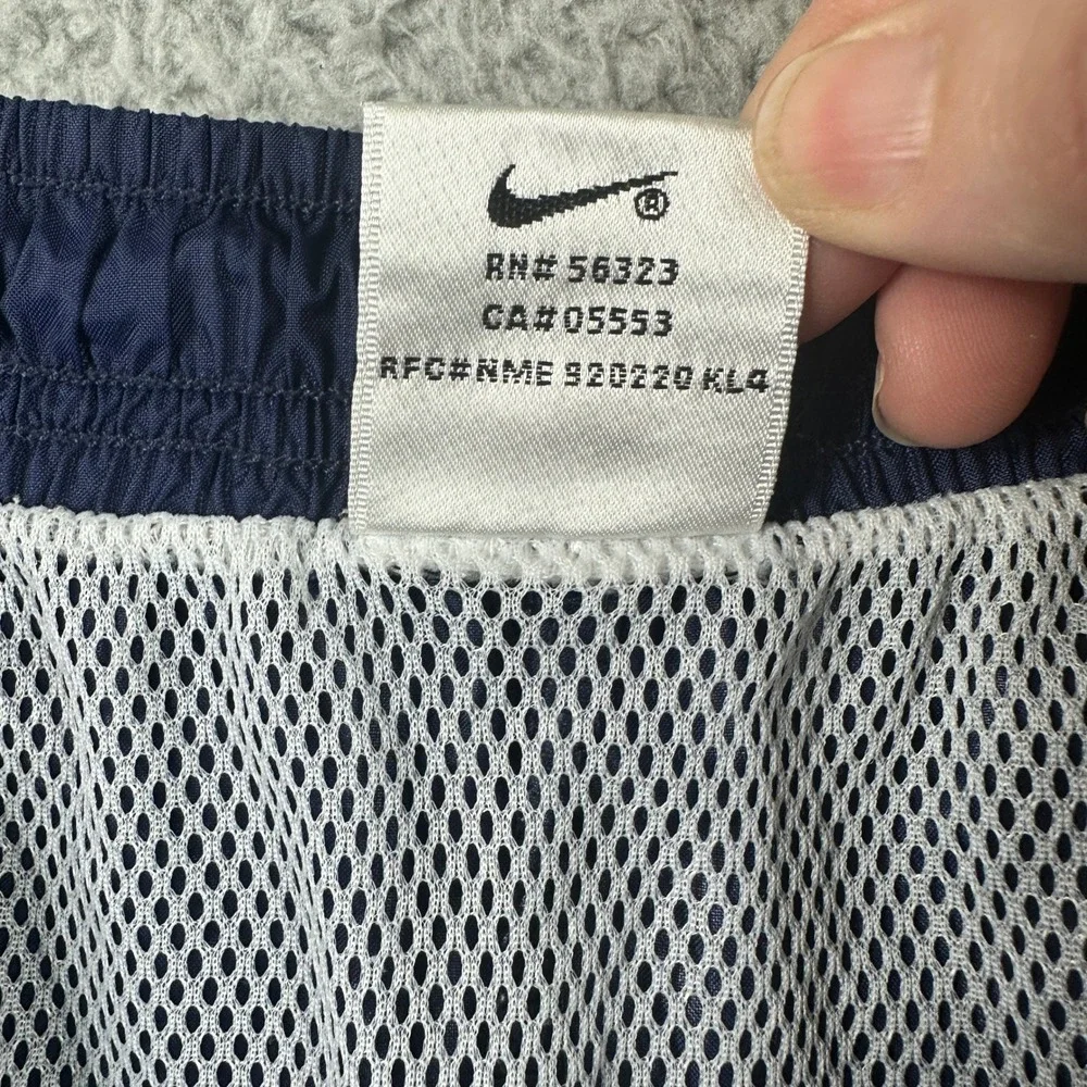 Nike Big Logo Vintage 90s Swim Trunks Mens XXL‎ Navy Blue Mesh Lined Shorts Y2K